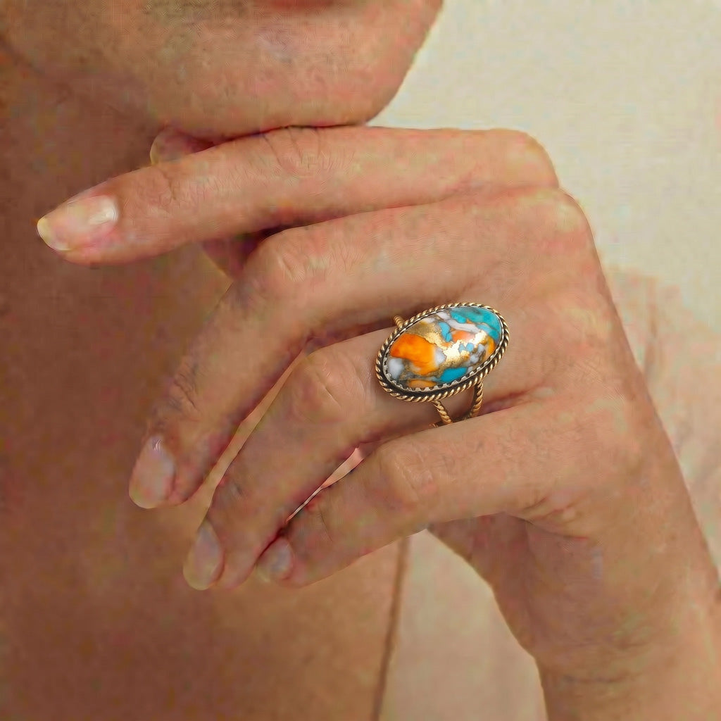 Spiny Turquoise Ring GoldCopper R2449-GB-C89