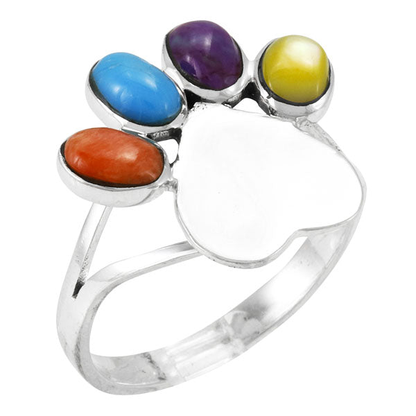 Paw Heart Ring Sterling Silver Multicolor R2473-C71