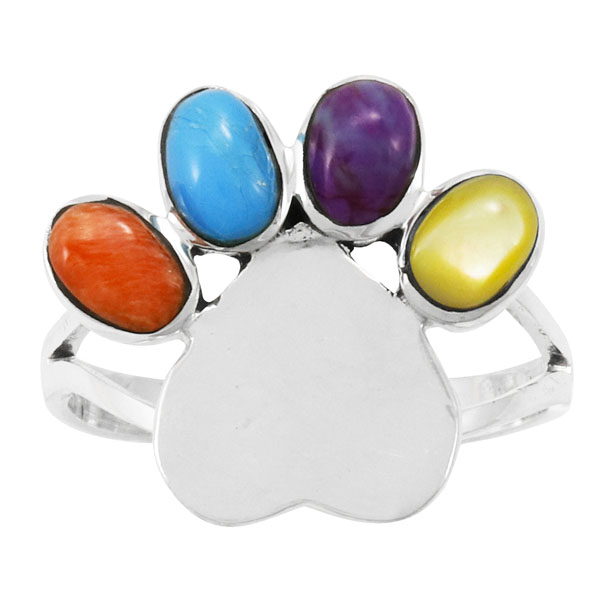 Paw Heart Ring Sterling Silver Multicolor R2473-C71