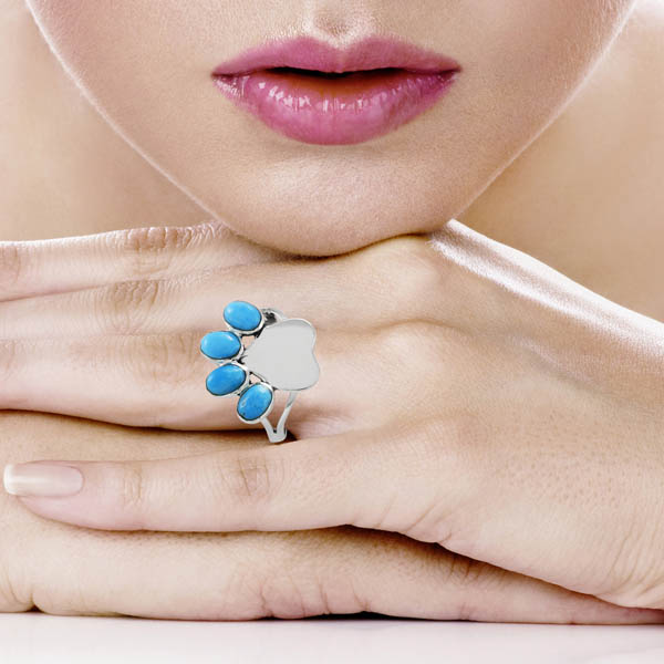 Paw Heart Ring Sterling Silver Turquoise R2473-C75