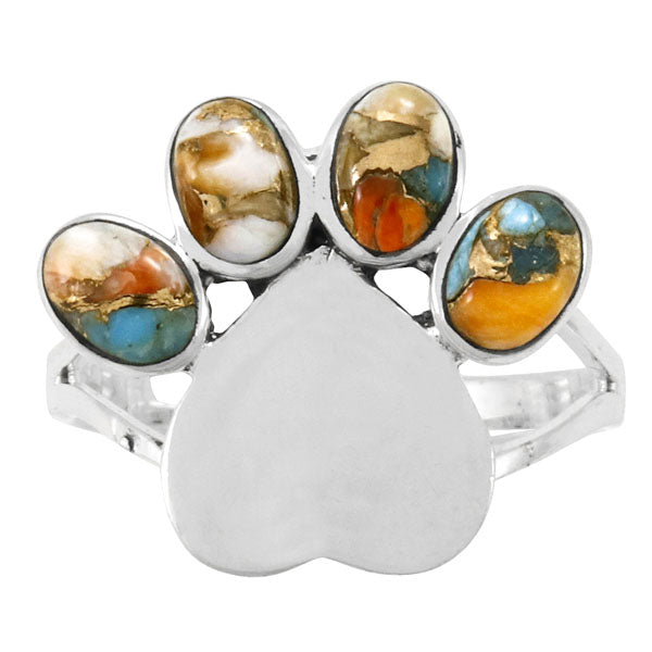 Paw Heart Ring Sterling Silver Spiny Turquoise R2473-C89
