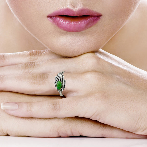 Green Turquoise Feather Ring Sterling Silver R2474-C76