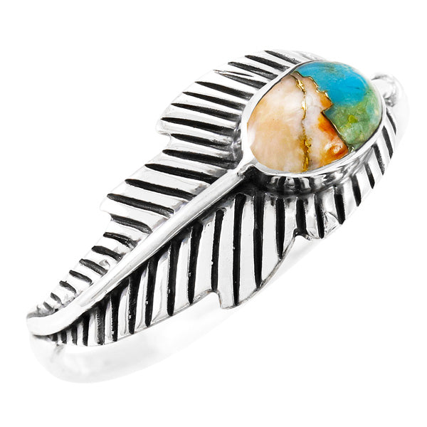 Spiny Turquoise Feather Ring Sterling Silver R2474-C89