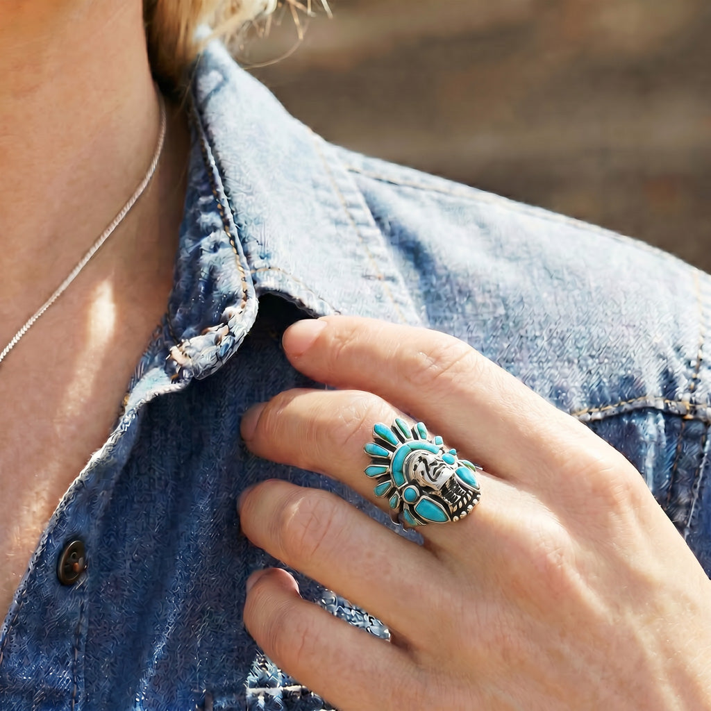 FINAL CLEARANCE - Turquoise Ring SilveryCopper R2476-SB-C75