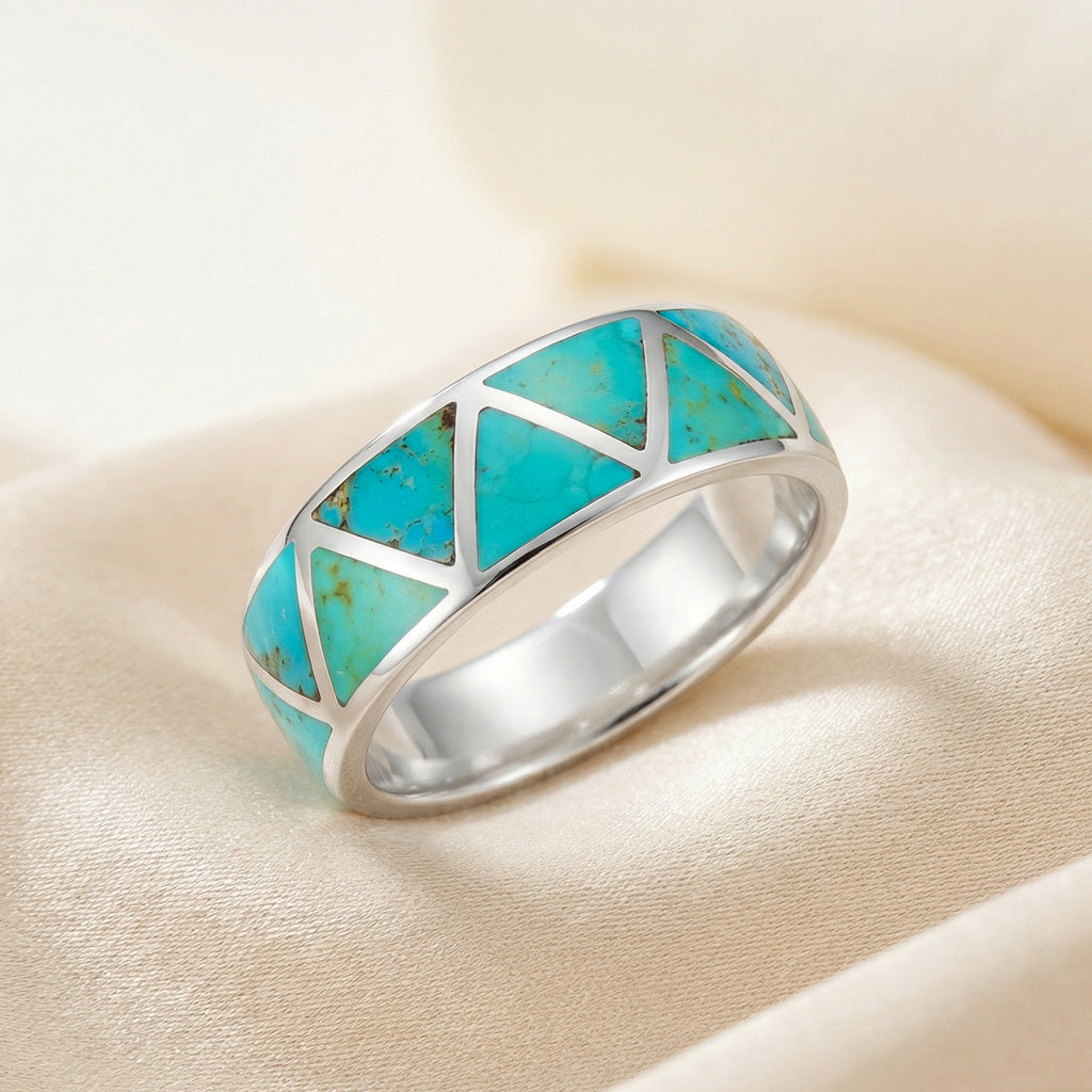 Turquoise Eternity Band Ring Sterling Silver (Unisex, Sizes 6-14) R2477-C05