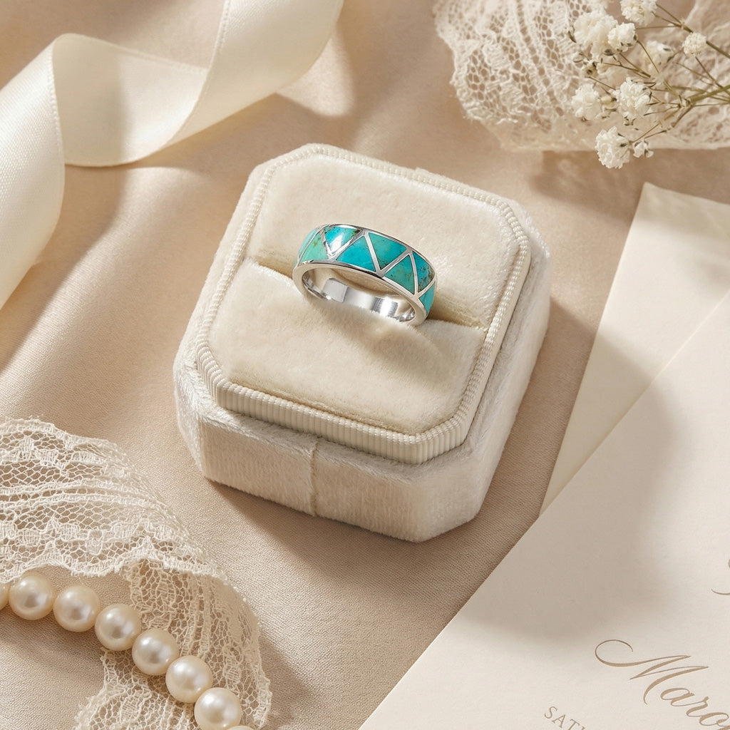 Turquoise Eternity Band Ring Sterling Silver (Unisex, Sizes 6-14) R2477-C05