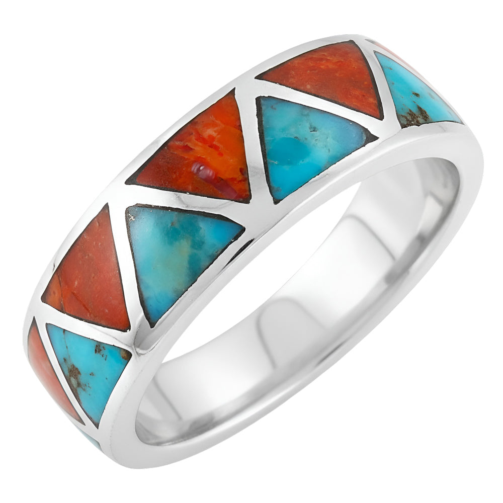 Turquoise & Coral Eternity Band Ring Sterling Silver R2477-C85 (Unisex, Sizes 6-14)