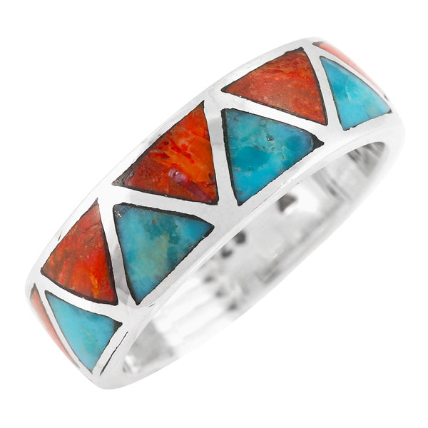 Turquoise & Coral Eternity Band Ring Sterling Silver R2477-C85