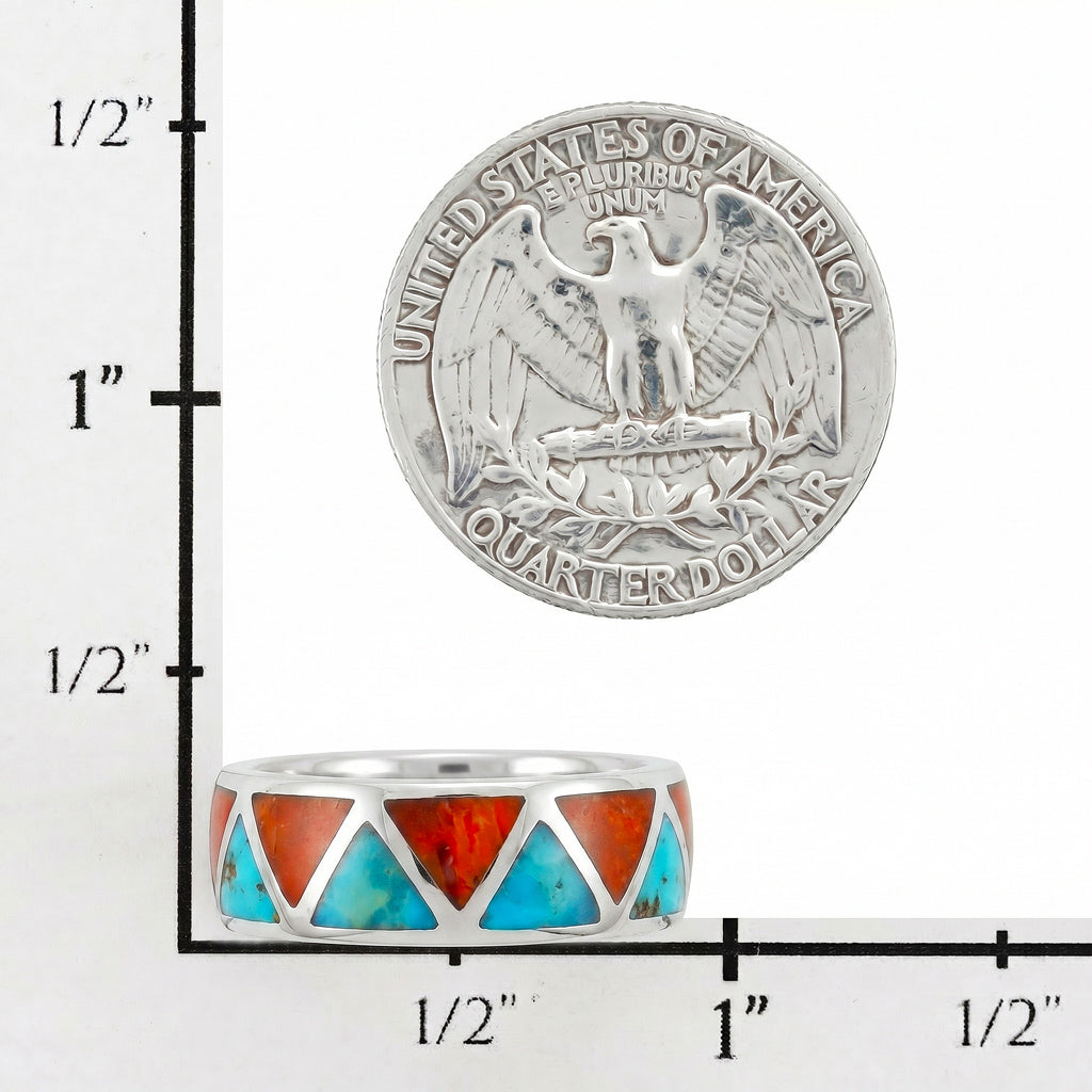 FINAL CLEARANCE - Turquoise & Coral Eternity Band Ring SilveryCopper™ R2477-SB-C85 (Unisex, Sizes 6-13)