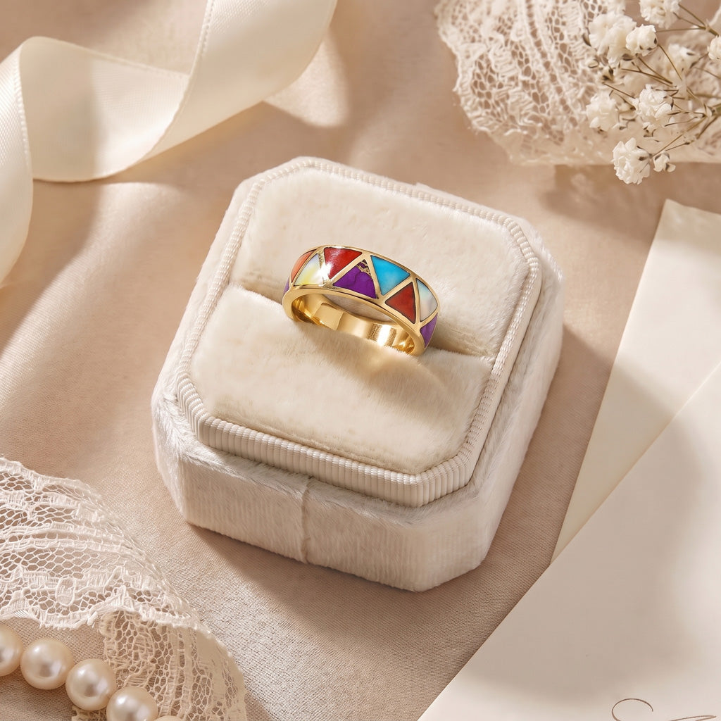 Multi Gemstone Ring GoldCopper R2477-GB-C01 (Unisex, Sizes 6-13)