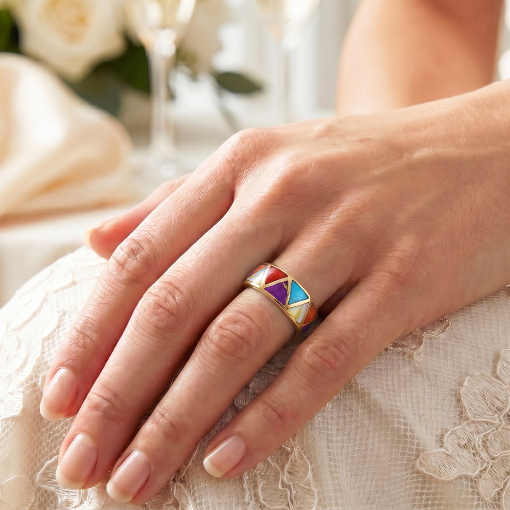 Multi Gemstone Ring GoldCopper R2477-GB-C01 (Unisex, Sizes 6-13)