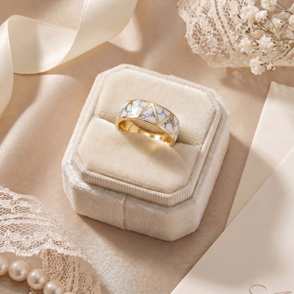 Howlite Ring GoldCopper R2477-GB-C103 (Unisex, Sizes 6-13)