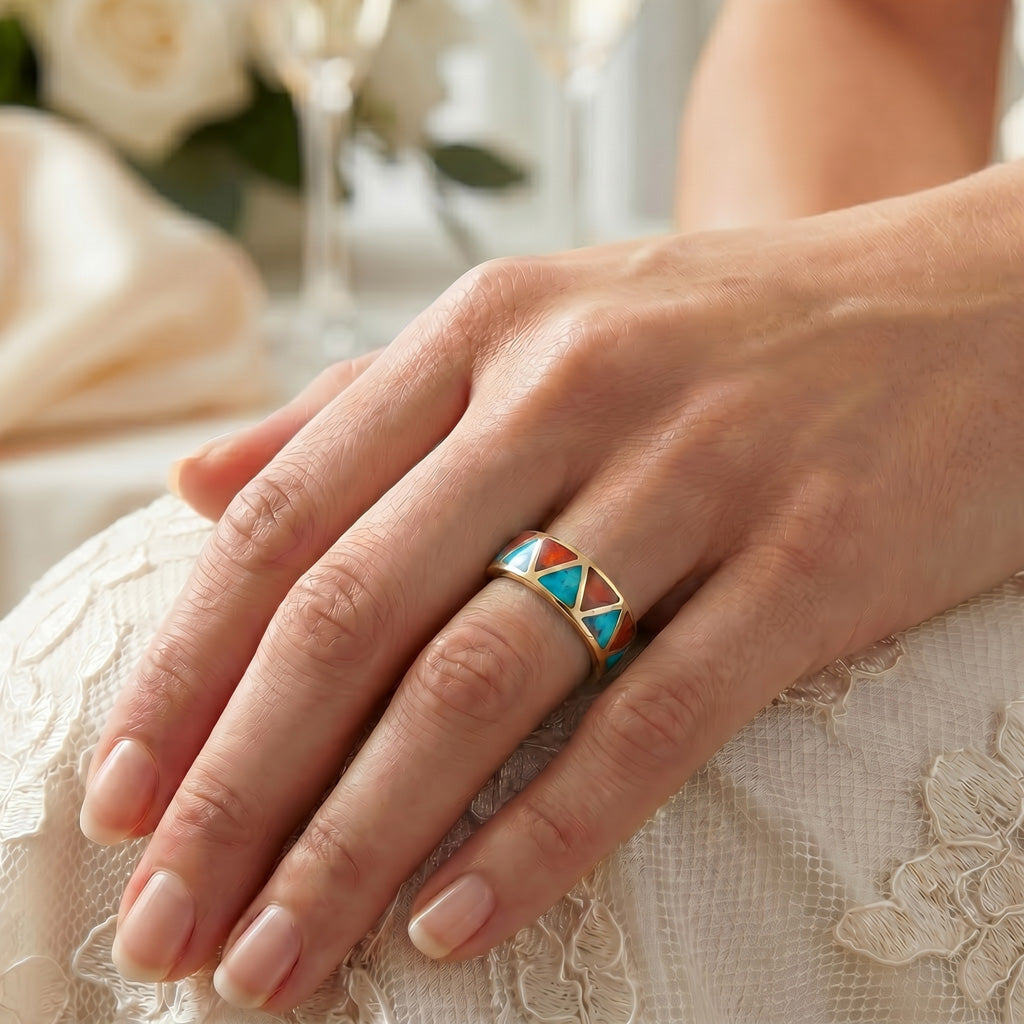 Turquoise & Coral Eternity Band Ring GoldCopper™ R2477-GB-C85 (Unisex, Sizes 6-13)