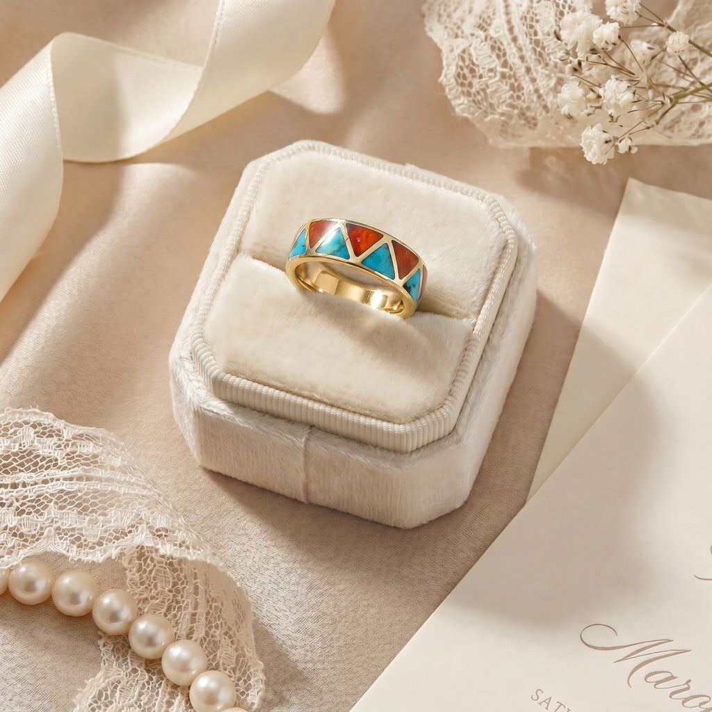 Turquoise & Coral Eternity Band Ring GoldCopper™ R2477-GB-C85 (Unisex, Sizes 6-13)