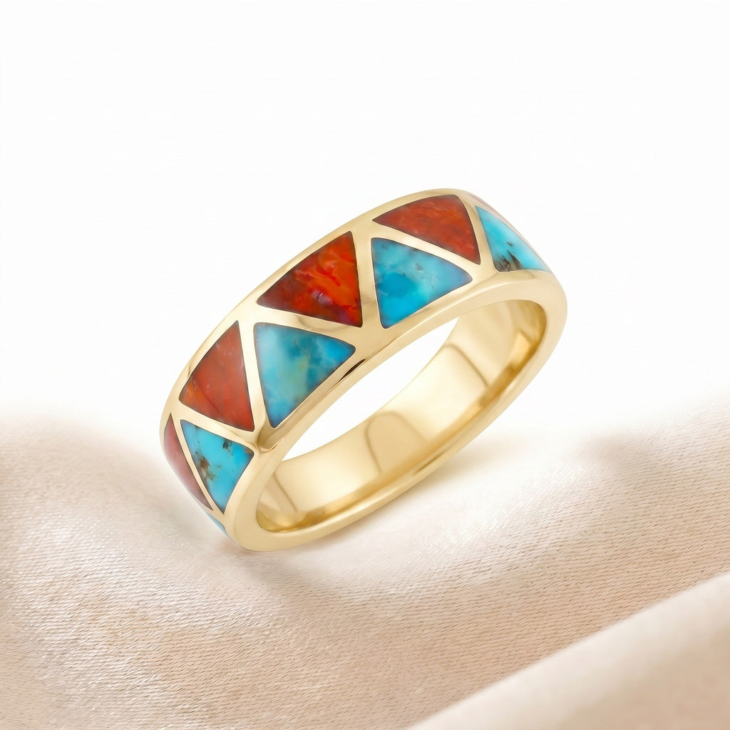 Turquoise & Coral Eternity Band Ring GoldCopper™ R2477-GB-C85 (Unisex, Sizes 6-13)