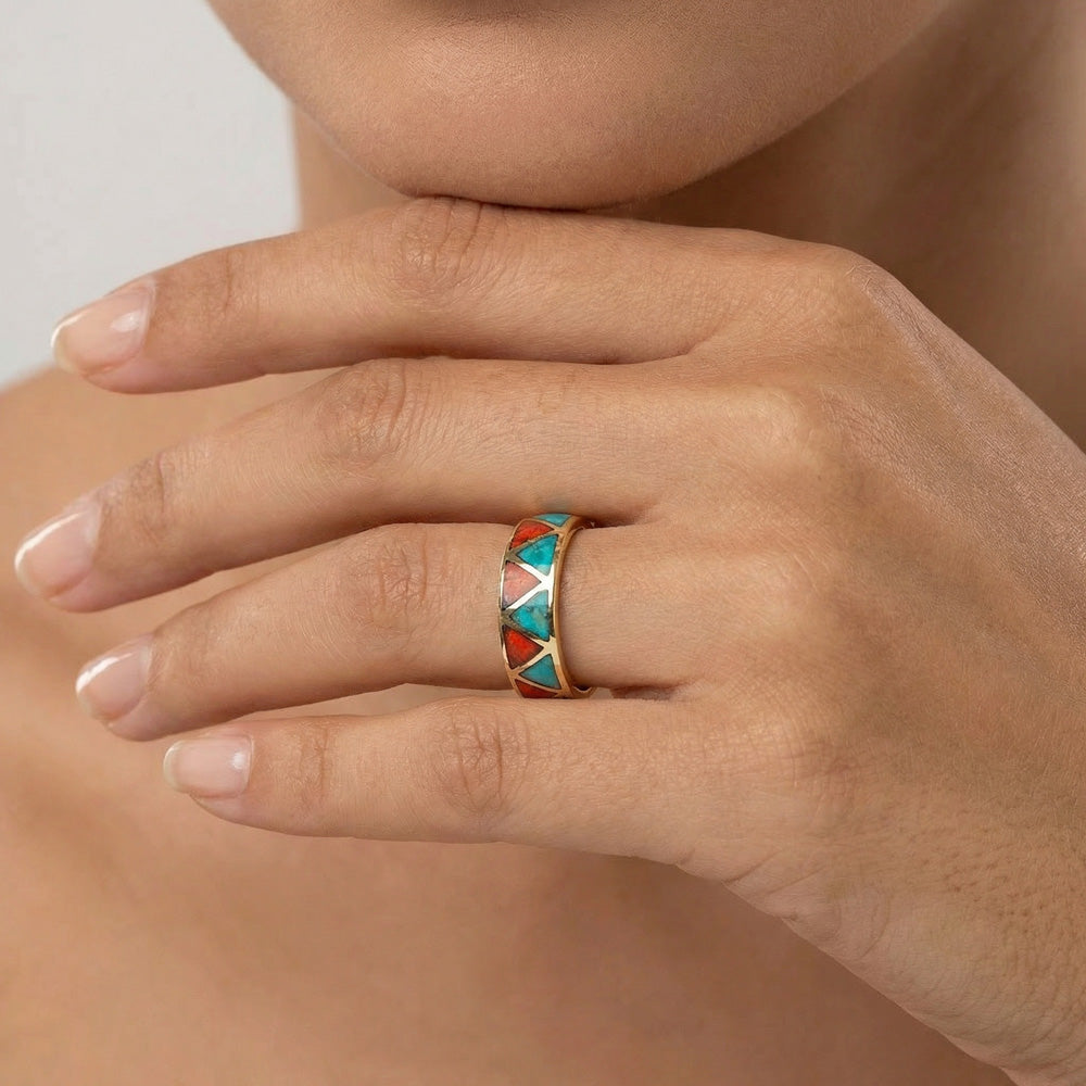 Turquoise & Coral Eternity Band Ring GoldCopper™ R2477-GB-C85 (Unisex, Sizes 6-13)