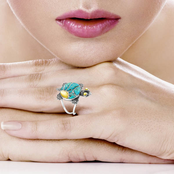 Turtle Turquoise Ring Sterling Silver R2481-C21