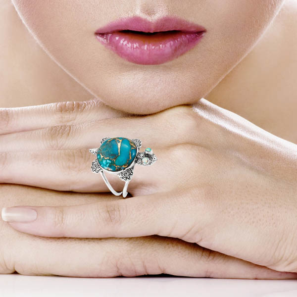 Turtle Matrix Turquoise Ring Sterling Silver R2481-C84