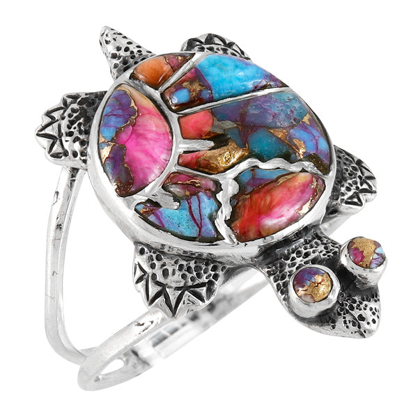 Rainbow Spiny Turquoise Turtle Ring Sterling Silver R2481-C91