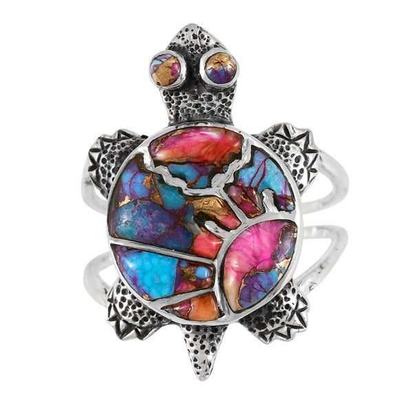 Rainbow Spiny Turquoise Turtle Ring Sterling Silver R2481-C91