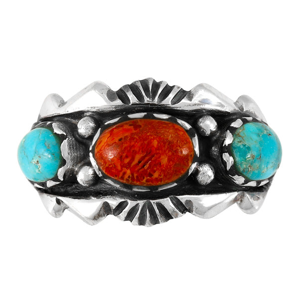 Turquoise & Coral Ring Sterling Silver R2487-C85