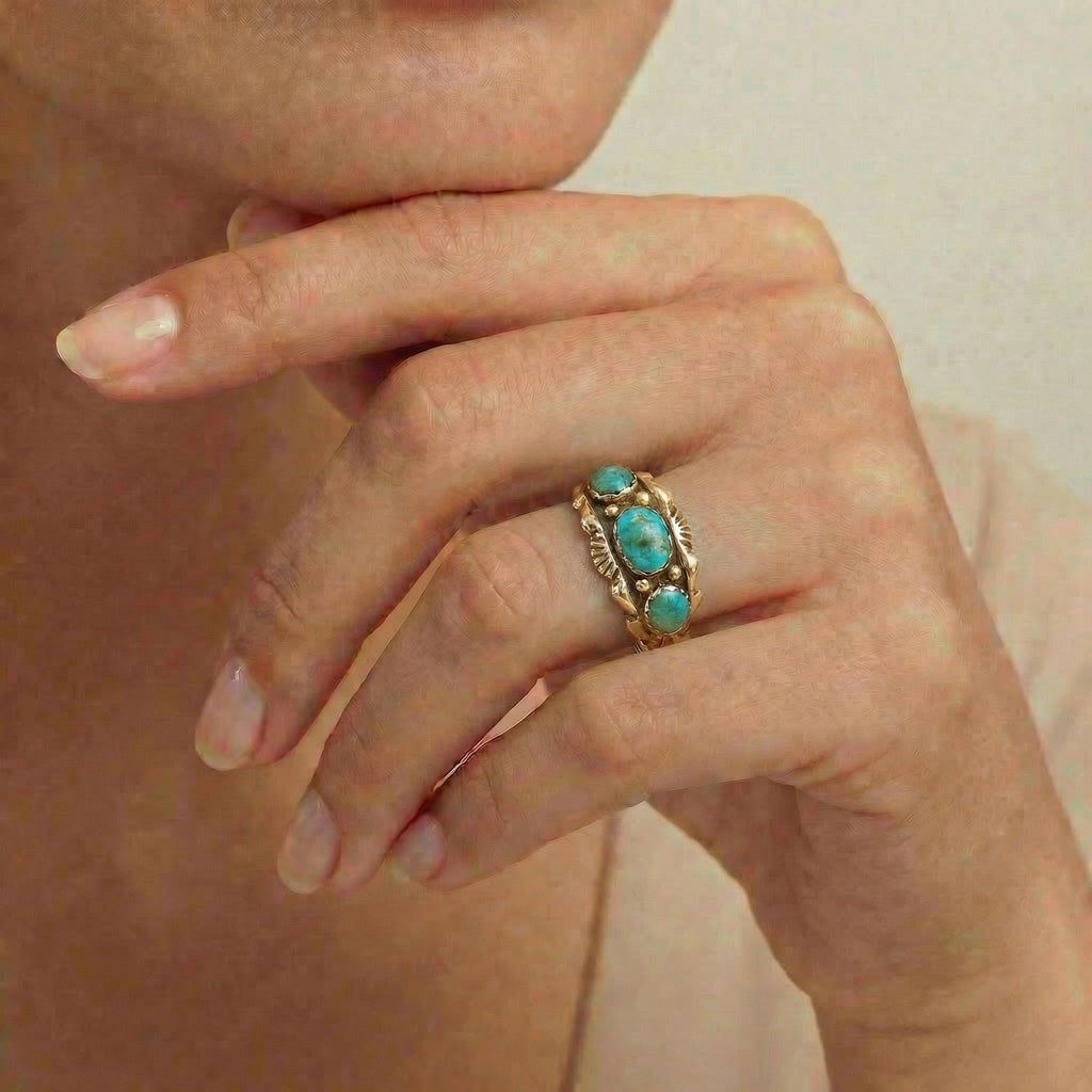 Turquoise Ring GoldBrass R2487-GB-C75
