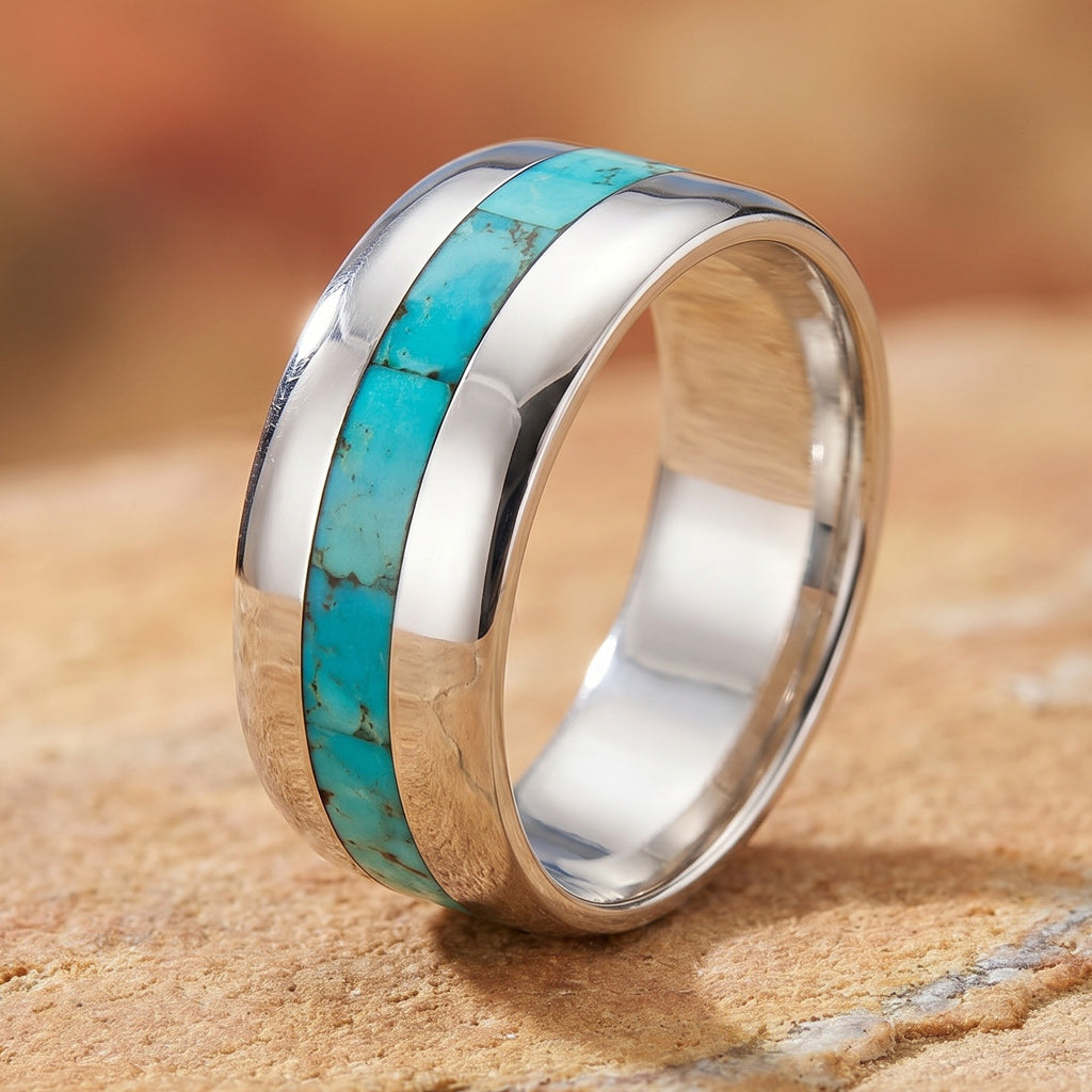 FINAL CLEARANCE - Turquoise Eternity Band Ring SilveryCopper™ R2497-SB-C75 (Unisex, Sizes 6-13)