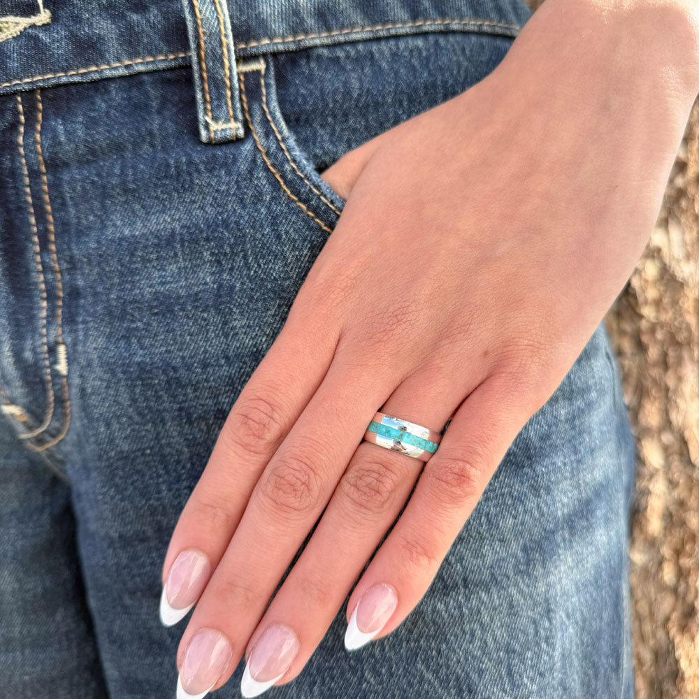 Turquoise Eternity Band Ring Sterling Silver R2497-C75 (Unisex, Sizes 6-13)