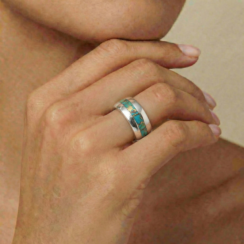 Matrix Turquoise Eternity Band Ring Sterling Silver R2497-C84 (Unisex, Sizes 6-13)