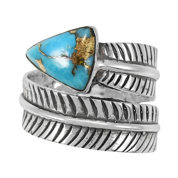 Matrix Turquoise Feather Ring Sterling Silver R2499-C84