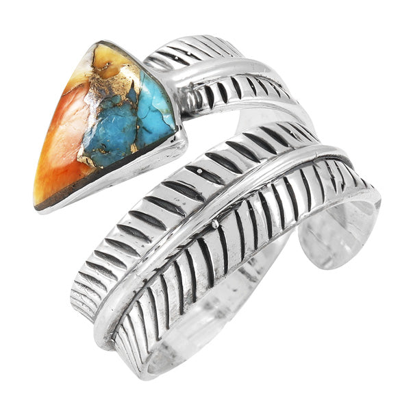 Spiny Turquoise Feather Ring Sterling Silver R2499-C89