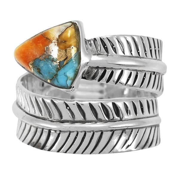 Spiny Turquoise Feather Ring Sterling Silver R2499-C89