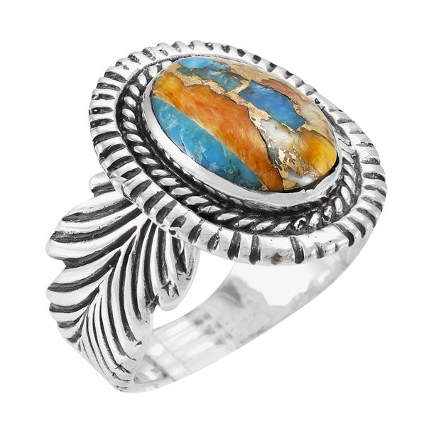 Feather Spiny Turquoise Ring Sterling Silver R2500-C89