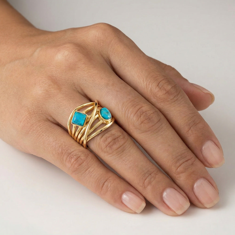 Turquoise Ring GoldBrass R2501-GB-C75
