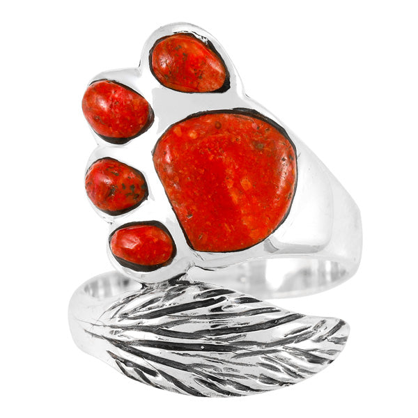 Paw Ring Sterling Silver Coral R2504-C74