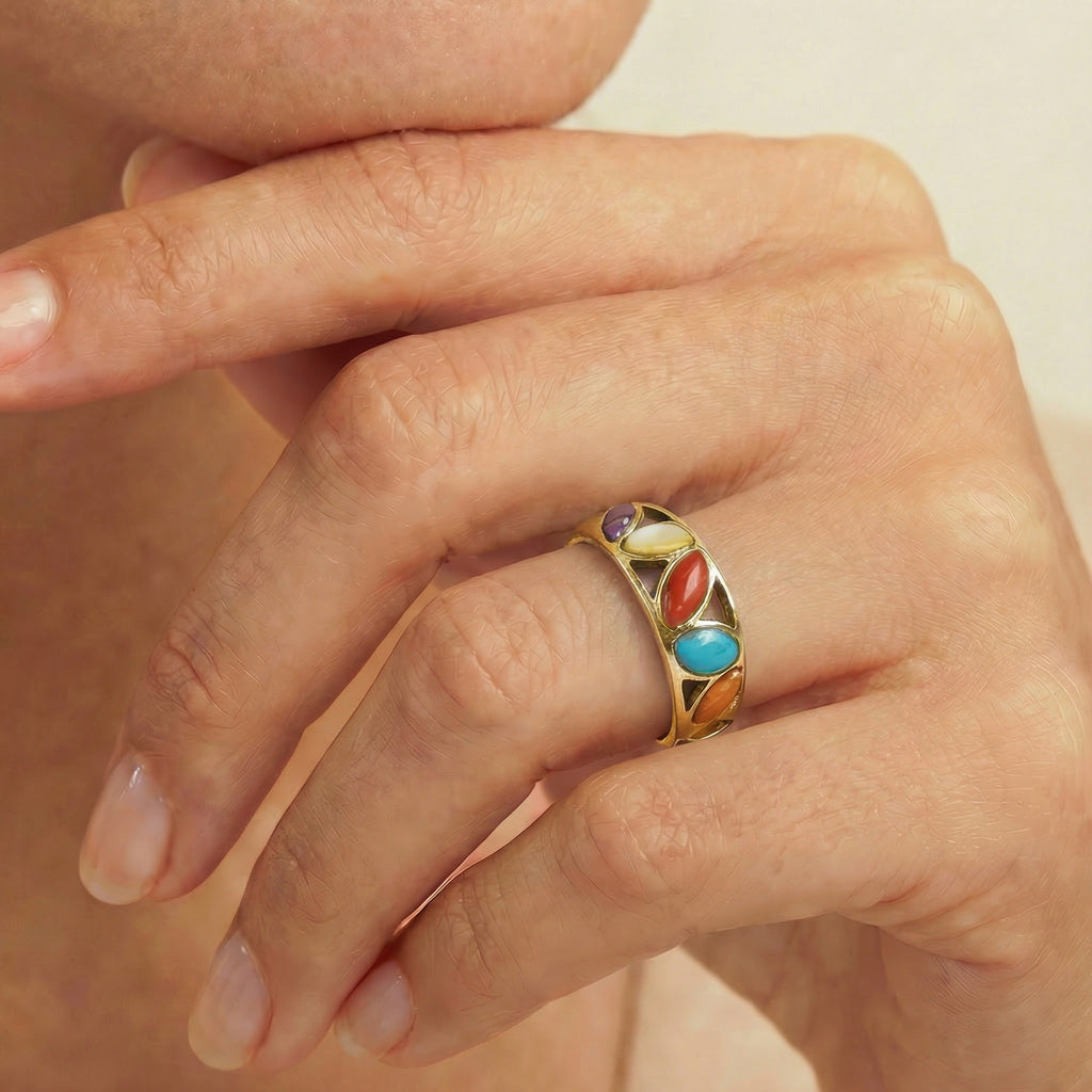 Multi Gemstone Ring GoldBrass R2505-GB-C71