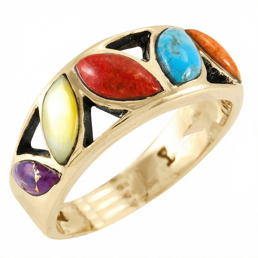 Multi Gemstone Ring GoldBrass R2505-GB-C71