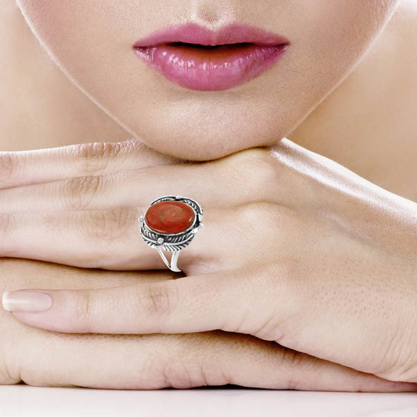 Coral Leaf Ring Sterling Silver R2511-C74