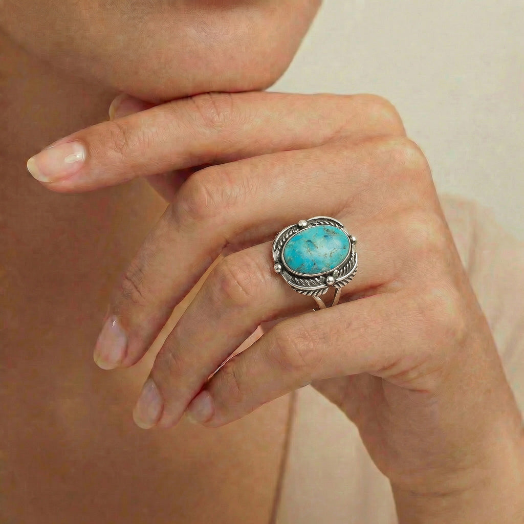 FINAL CLEARANCE - Turquoise Leaf Ring SilveryCopper™ R2511-SB-C75