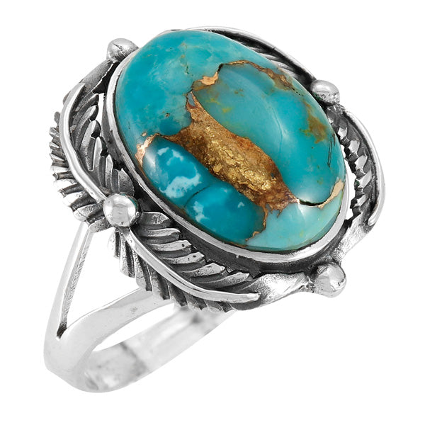 Matrix Turquoise Leaf Ring Sterling Silver R2511-C84