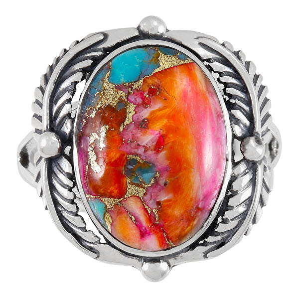 Rainbow Spiny Turquoise Leaf Ring Sterling Silver R2511-C91