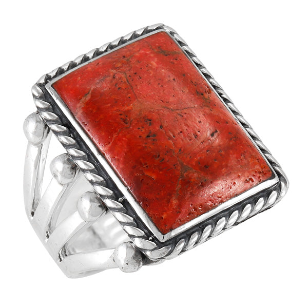 Coral Ring Sterling Silver R2512-C74 (Unisex, Sizes 6-13)