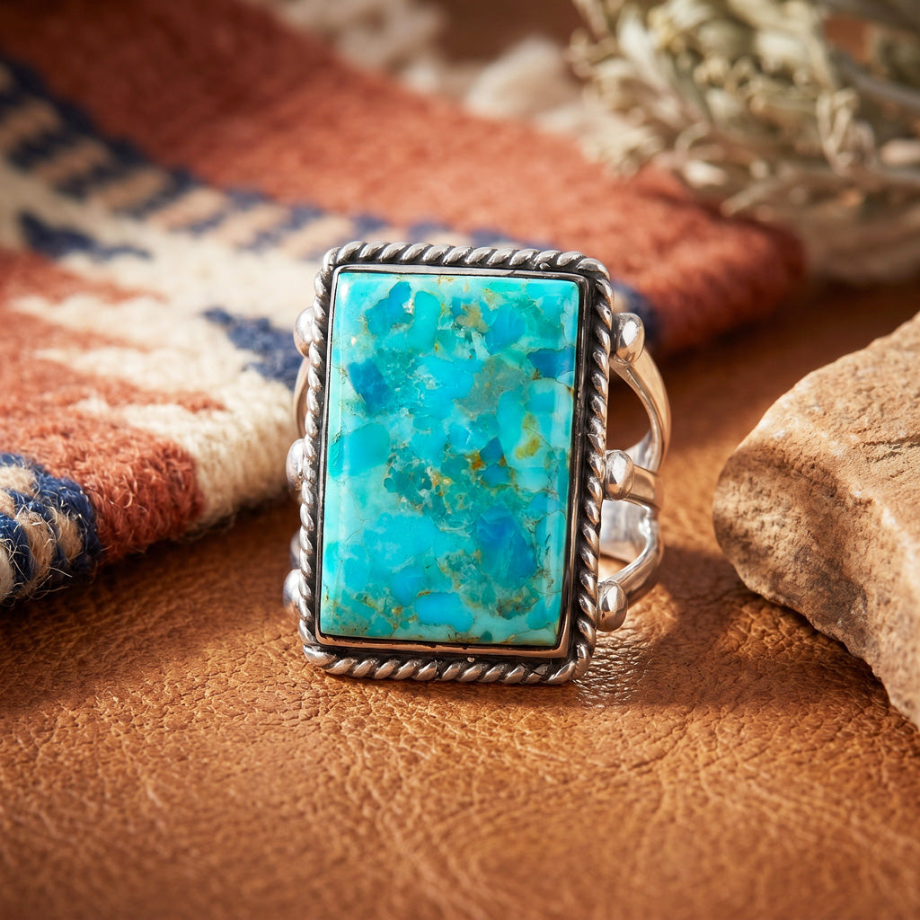 Turquoise Ring Sterling Silver R2512-C75 (Unisex, Sizes 6-14)