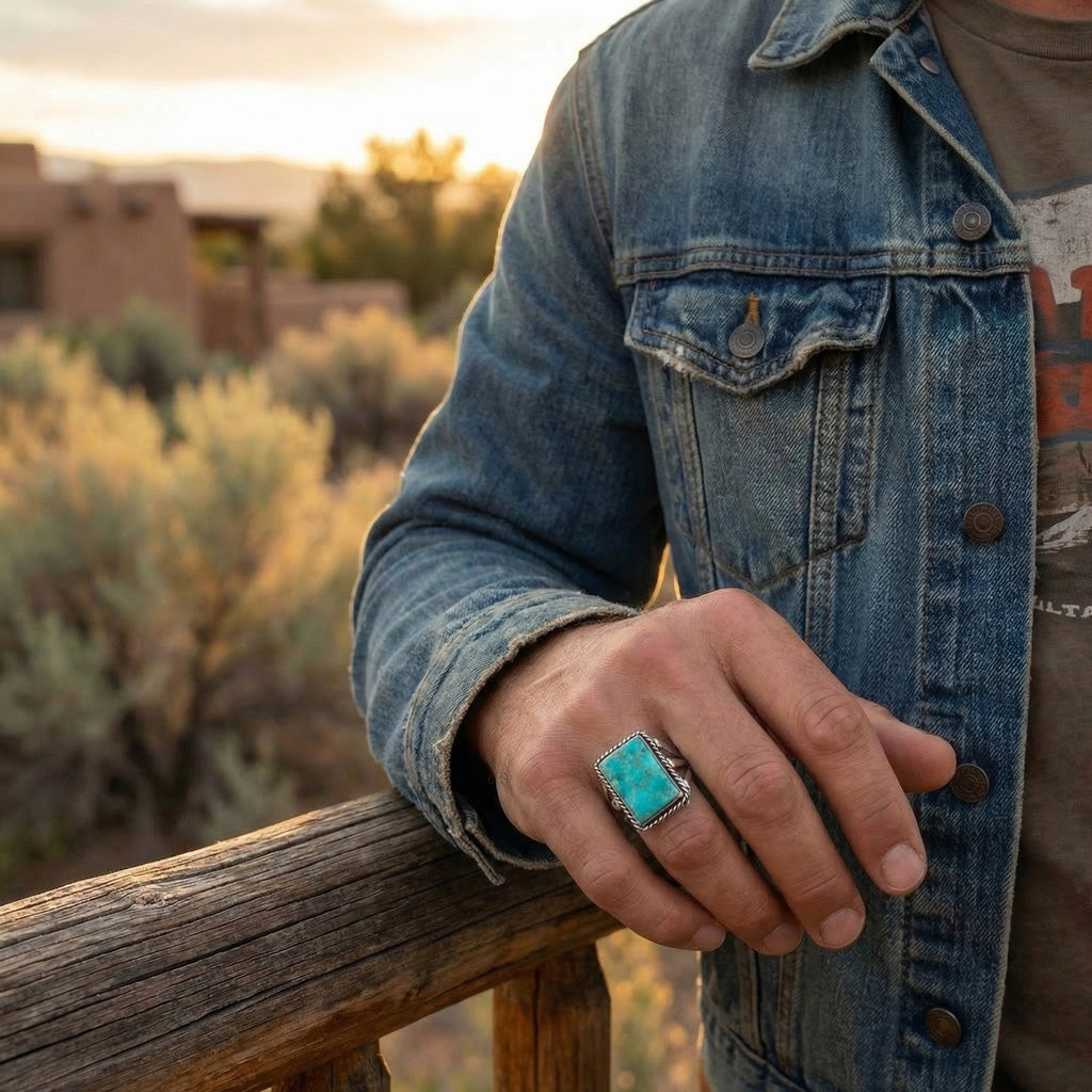Turquoise Ring Sterling Silver R2512-C75 (Unisex, Sizes 6-14)