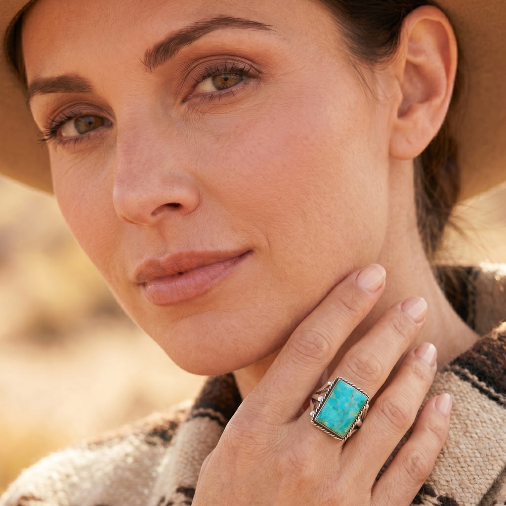 Turquoise Ring Sterling Silver R2512-C75 (Unisex, Sizes 6-14)