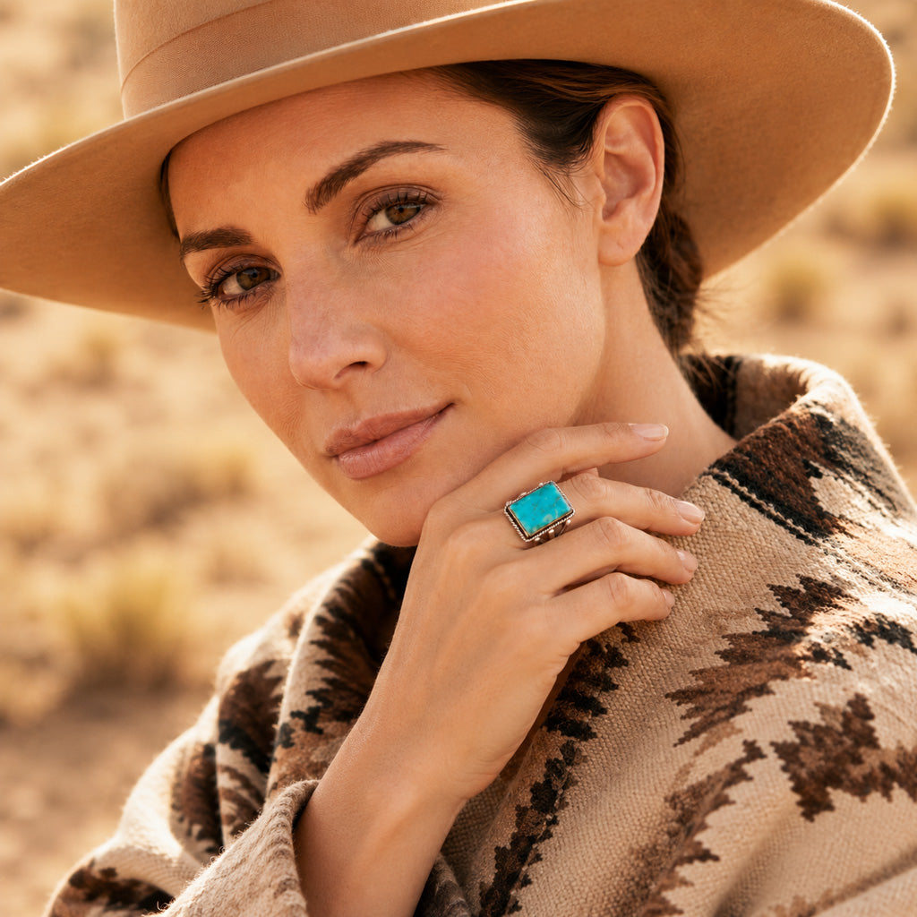 Turquoise Ring Sterling Silver R2512-C75 (Unisex, Sizes 6-14)
