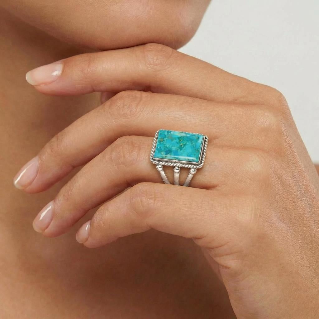 Turquoise Ring Sterling Silver R2512-C75 (Unisex, Sizes 6-14)