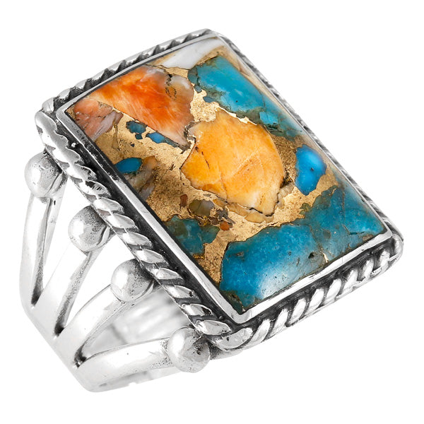Spiny Turquoise Ring Sterling Silver R2512-C89 (Unisex, Sizes 6-13)