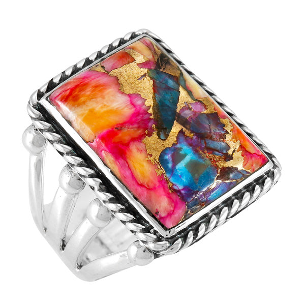 Rainbow Spiny Turquoise Ring Sterling Silver R2512-C91 (Unisex, Sizes 6-13)