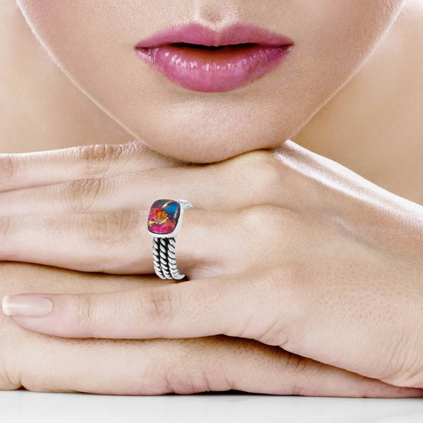 Rainbow Spiny Turquoise Ring Sterling Silver R2513-C91